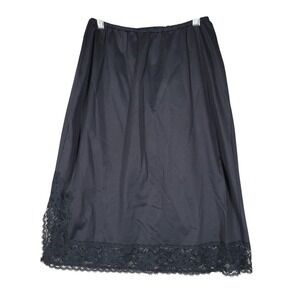 Van Raalte Half Slip Skirt Women Medium Black Lace Trim Side Slit Vintage USA